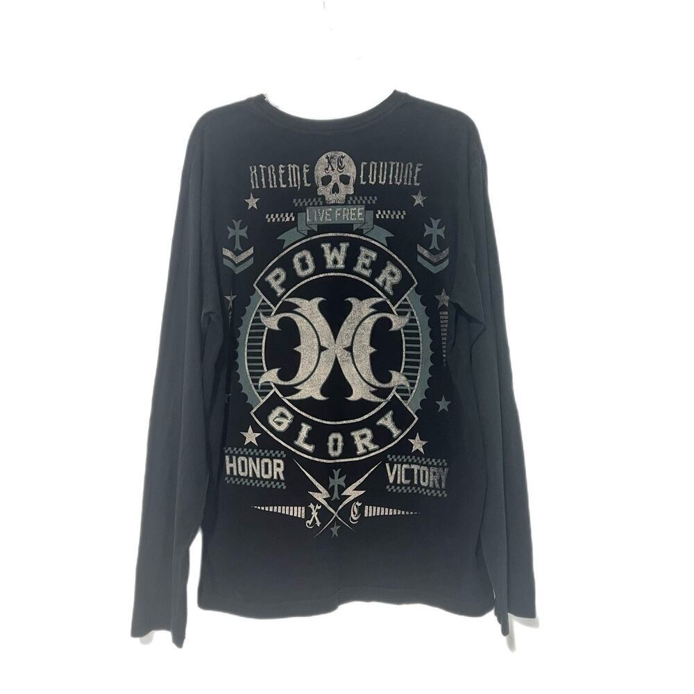 Xtreme Couture Shirt Mens XL Black Long Sleeve Skull Graphic Honor Power Cotton